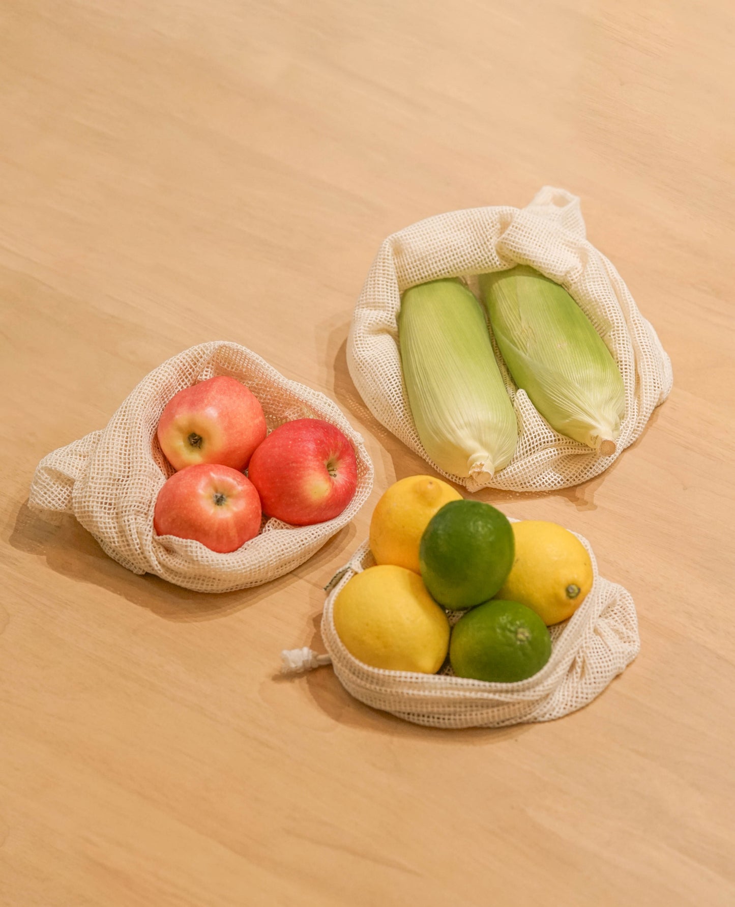 Reusable Cotton Mesh Bag Set 3 Pcs