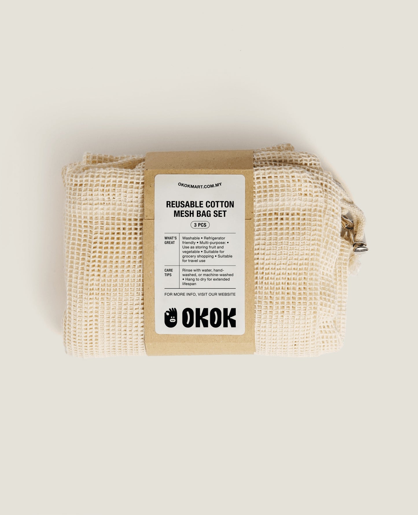 Reusable Cotton Mesh Bag Set 3 Pcs